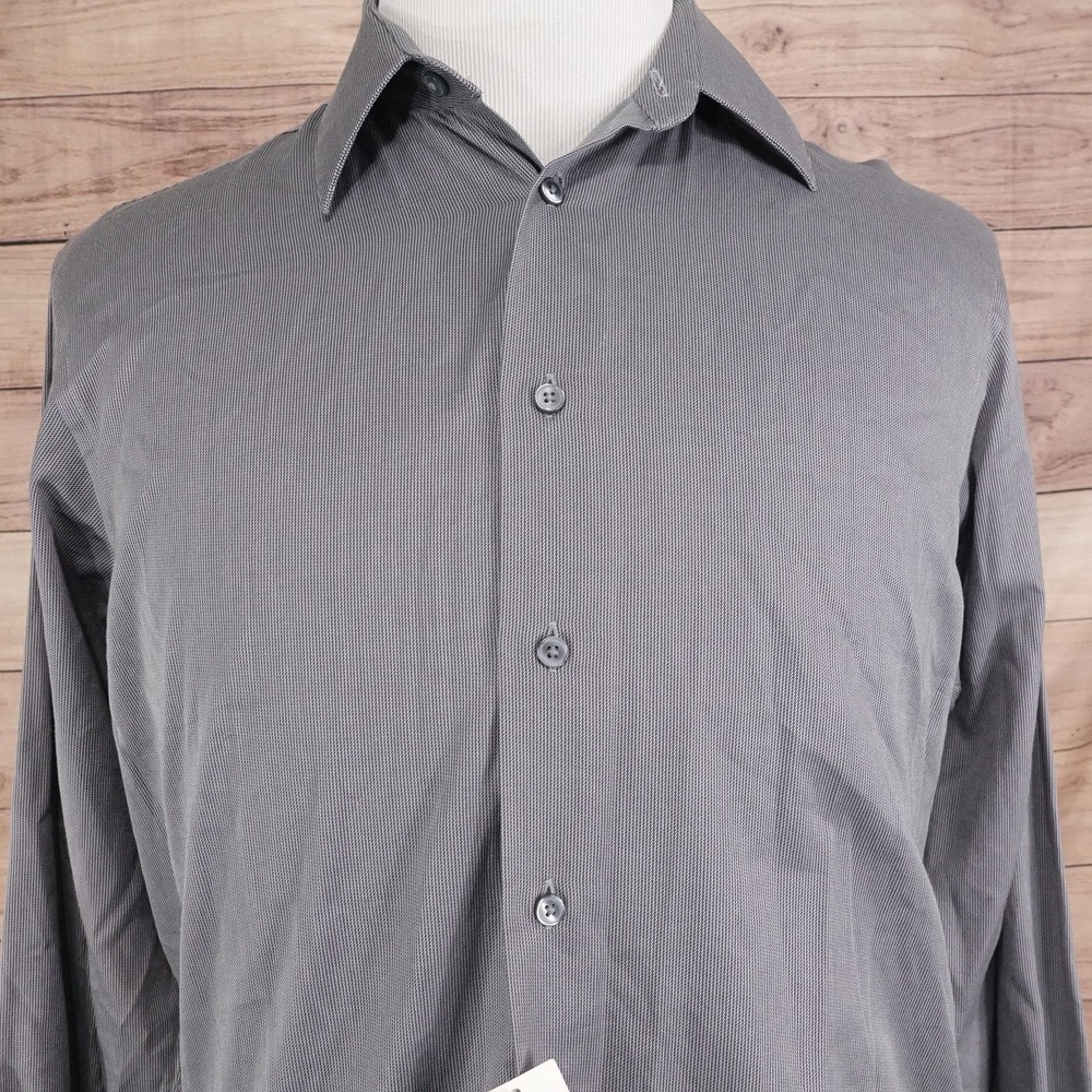 New! Calvin Klein Dress Shirt Mens 15.5 34/35 Gray‎ Point Collar